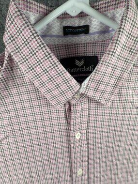 Buttercloth Shirt Men Large Reg Icy Cotton Performance Stretch Pink Geometric